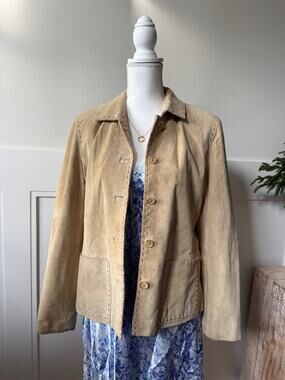 Vintage Beige Genuine Suede Button Up Jacket